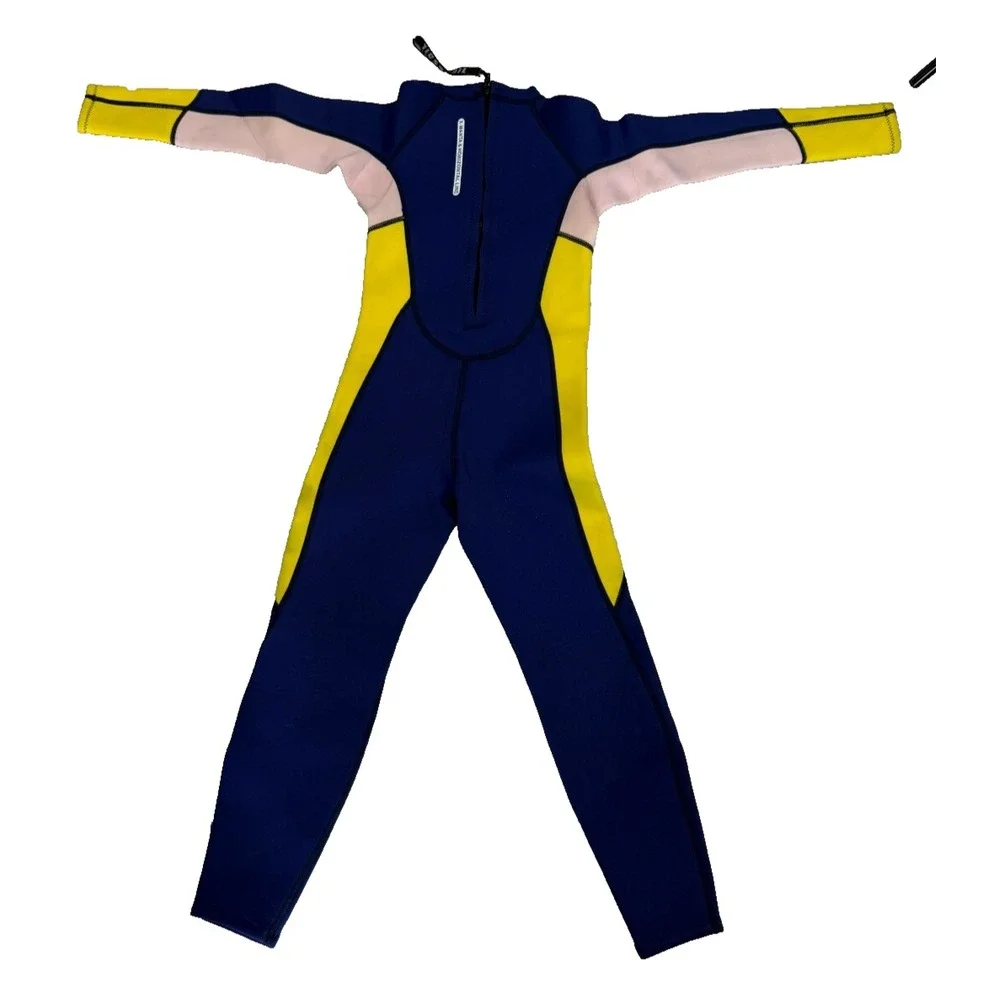 Dive & Sail Kids XXL Wetsuit Navy Blue Yellow Pink Full Body 2.5mm Neoprene Suit